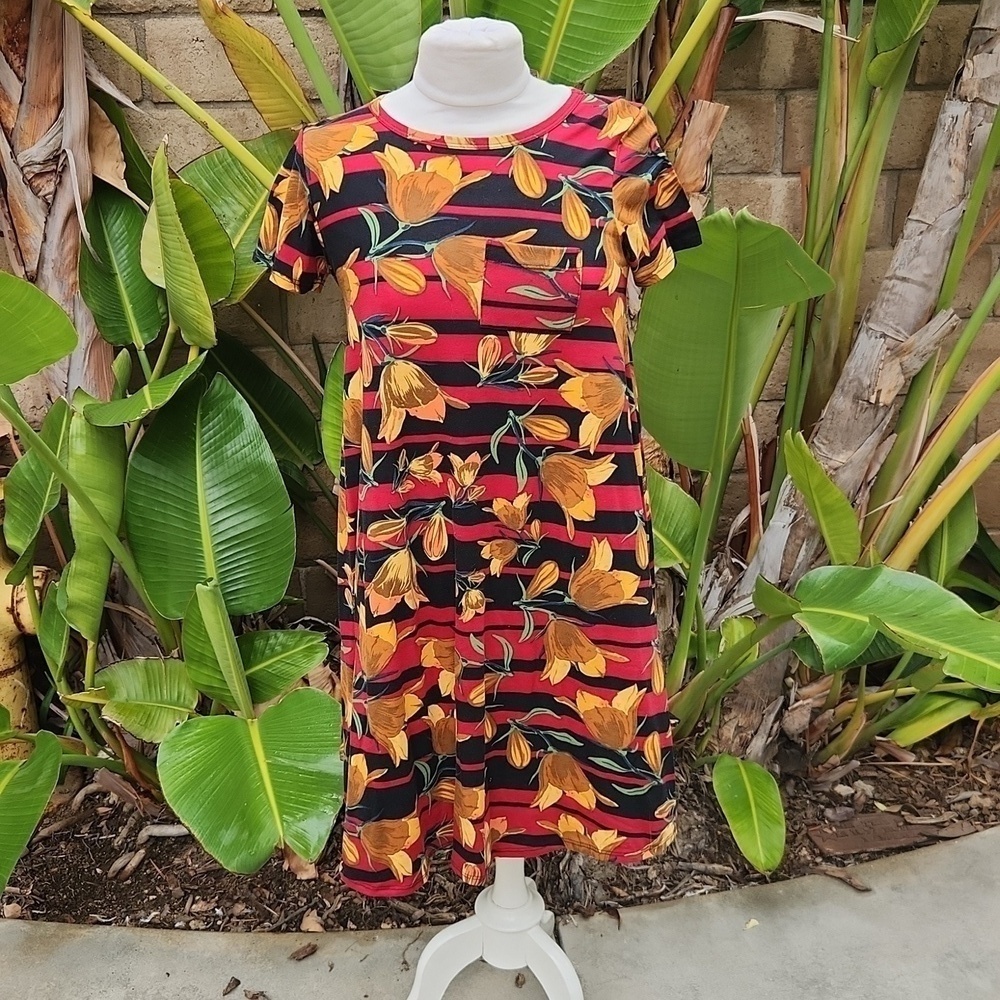 Lularoe red black yellow floral Carly dress extra extra small